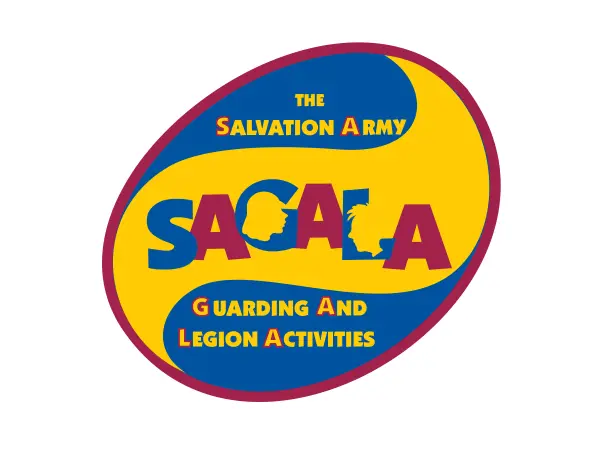 Sagala logo with the text 'The Salvation Army SAGALA Guarding and Legion Activities' inside of a circular blue and yellow logo design.