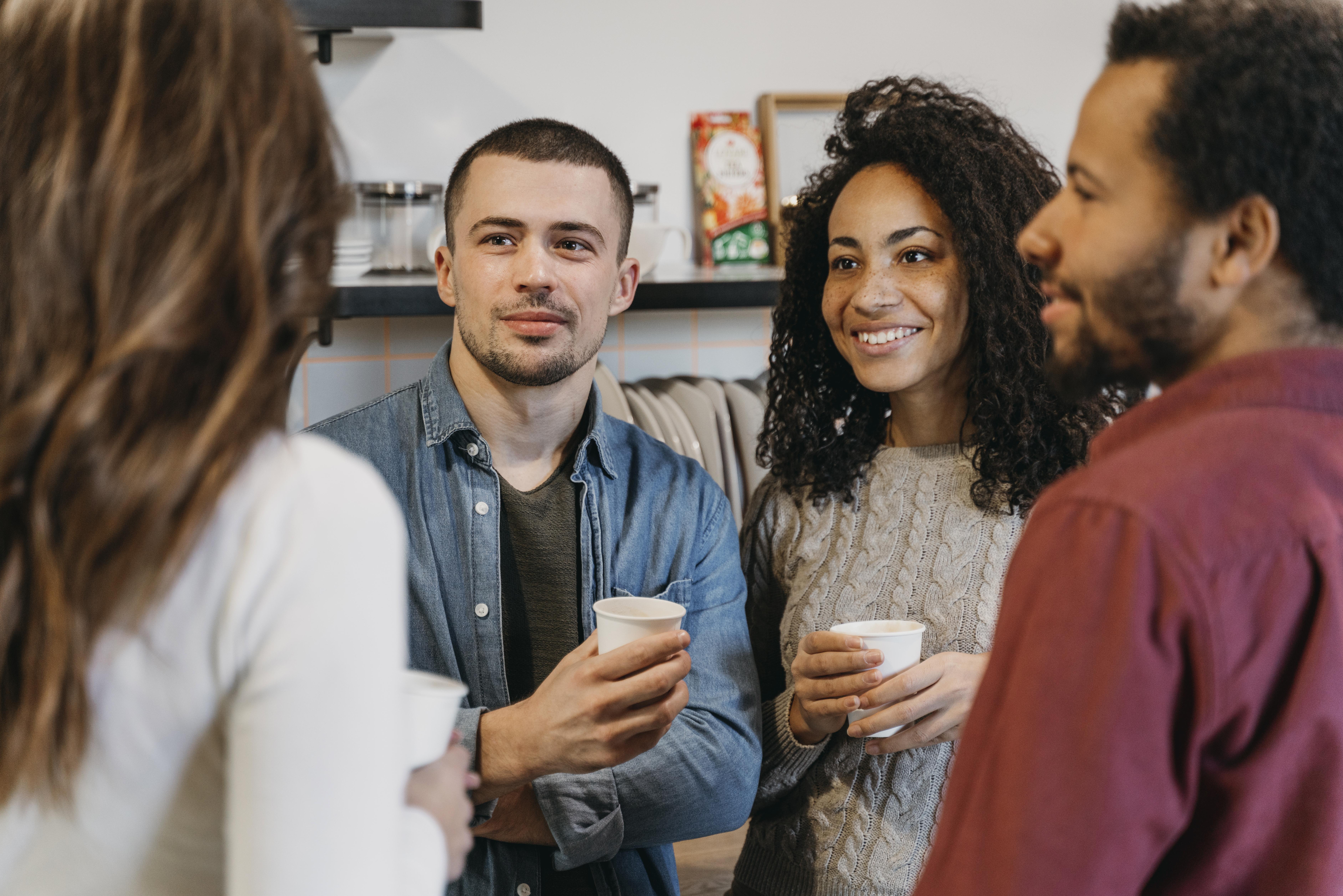 People drinking coffee and talking