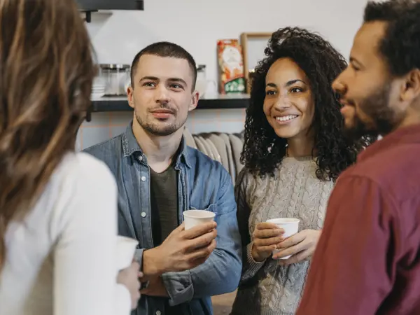 People drinking coffee and talking