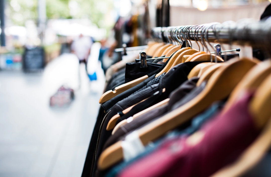 A clothing rack at a Salvos store. 