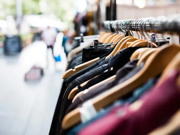 A clothing rack at a Salvos store.