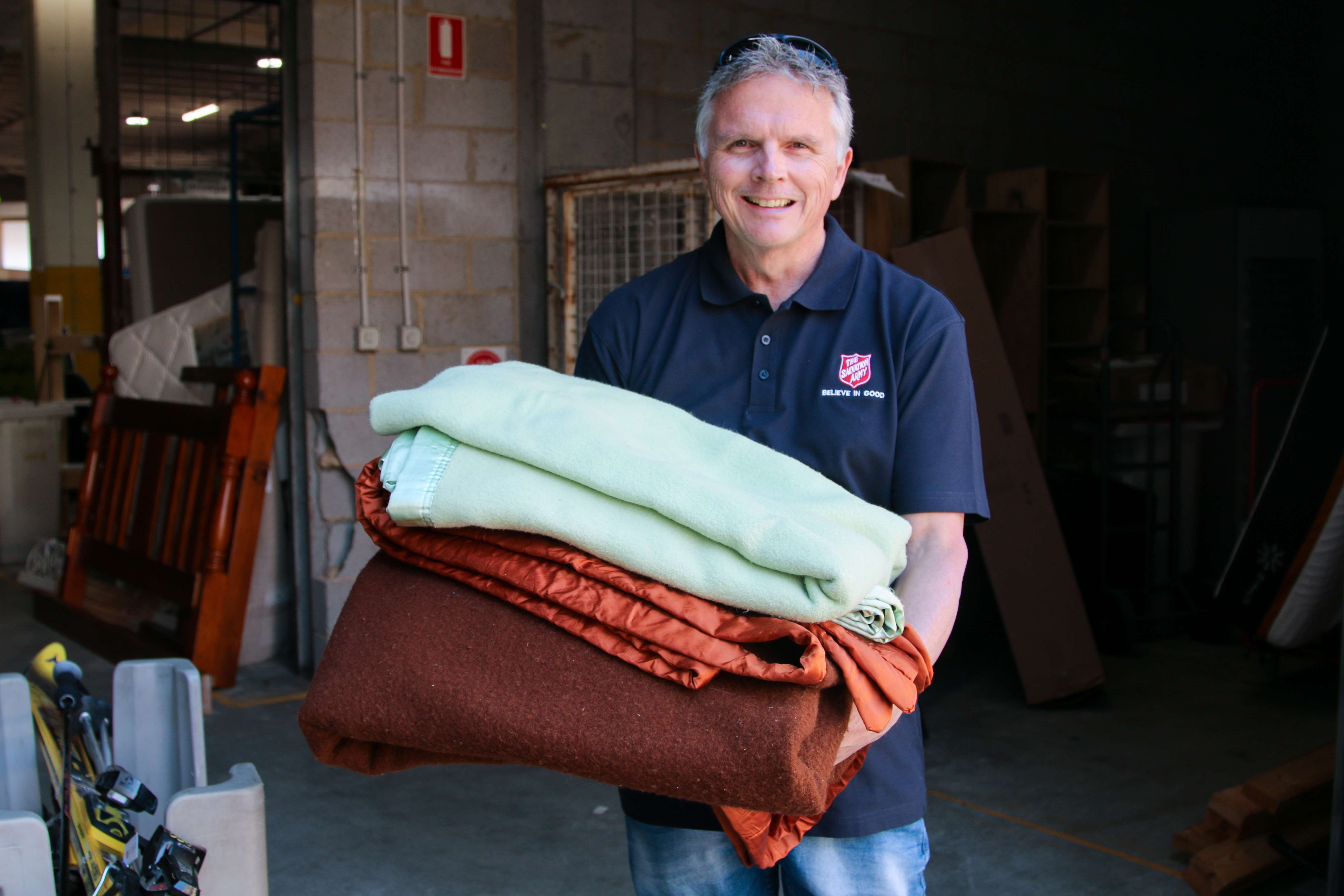 Donating blankets at the Salvos Stores.
