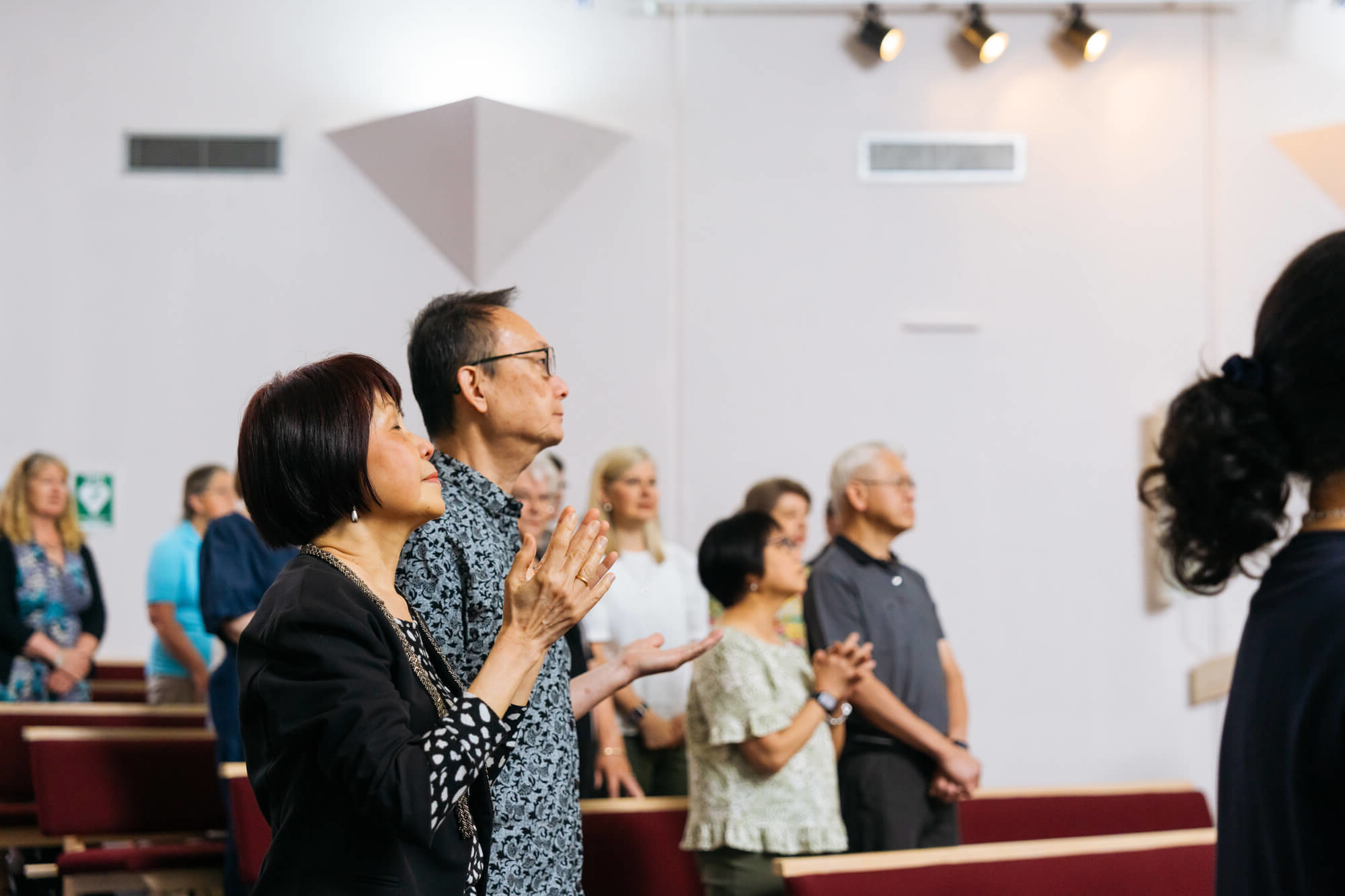 People in worship at a church