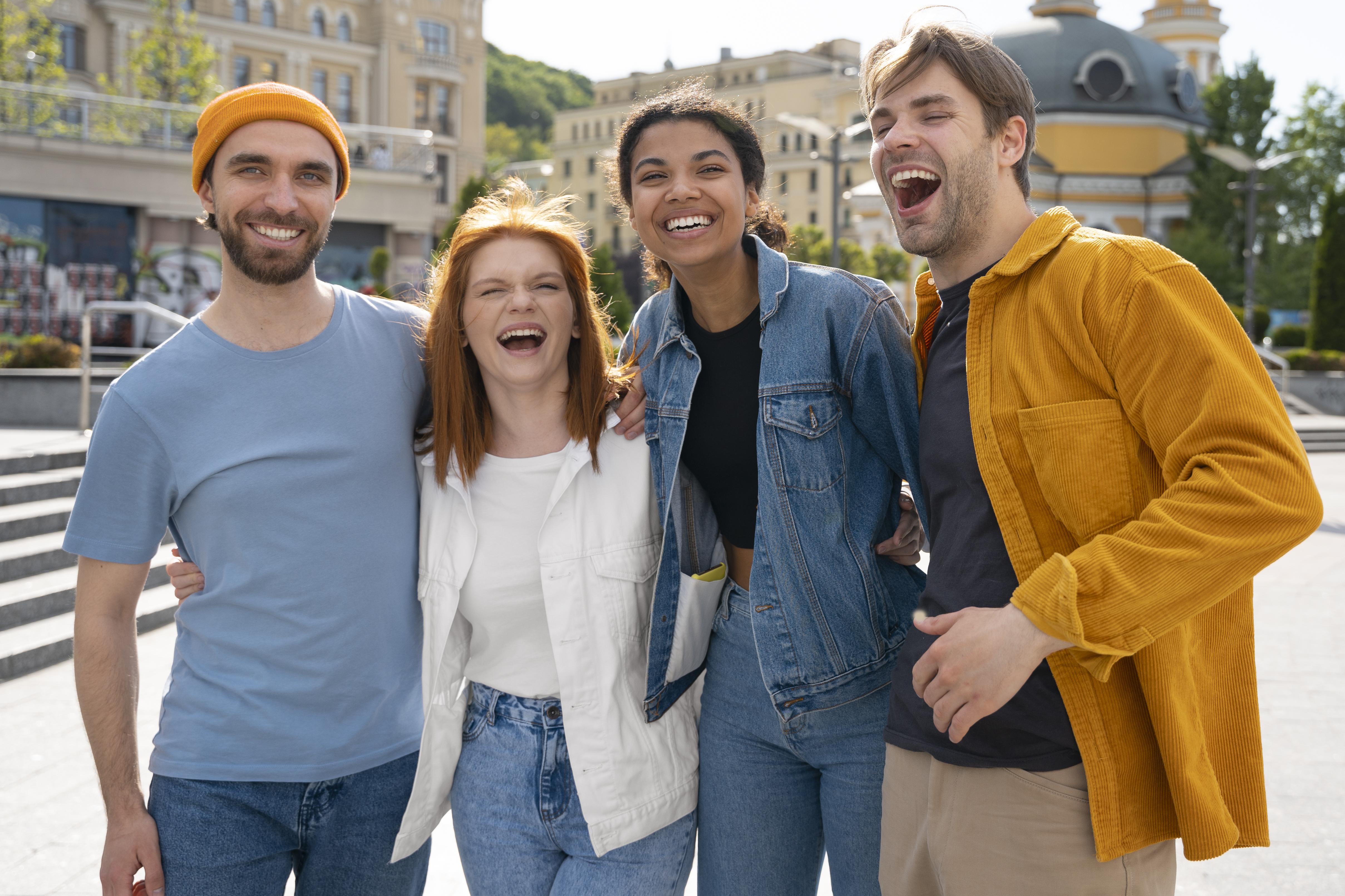 Young group of friends having fun.