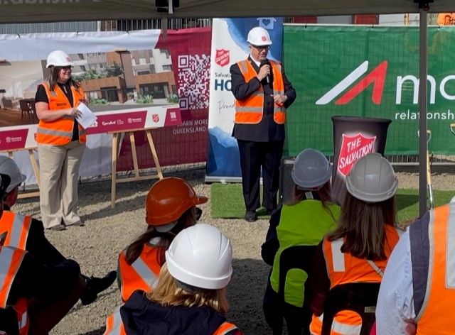 Major talking in Snell Street Launch