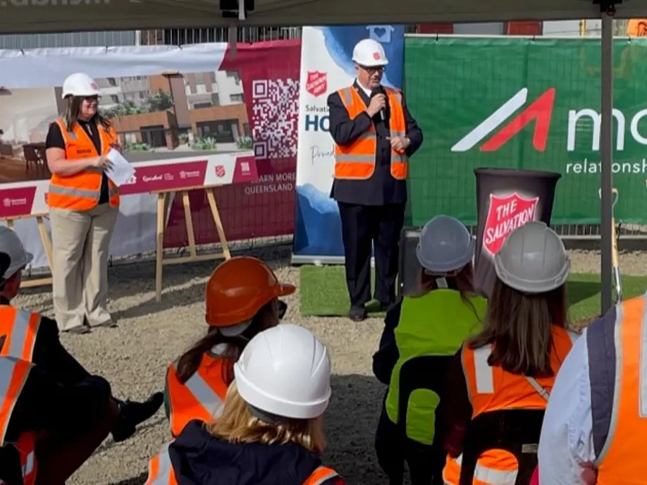 Major talking in Snell Street Launch