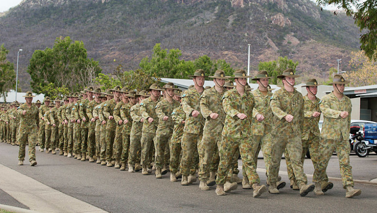 Soldiers marching at Lavarack Barracks, Townsville