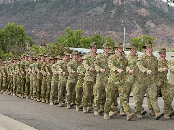 Soldiers marching at Lavarack Barracks, Townsville