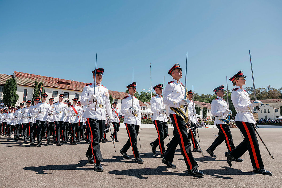 Graduating Staff Cadets of the Royal Military College march across the parade ground for the last time during the December 2024 Graduation Parade at the Royal Military College - Duntroon in Canberra.